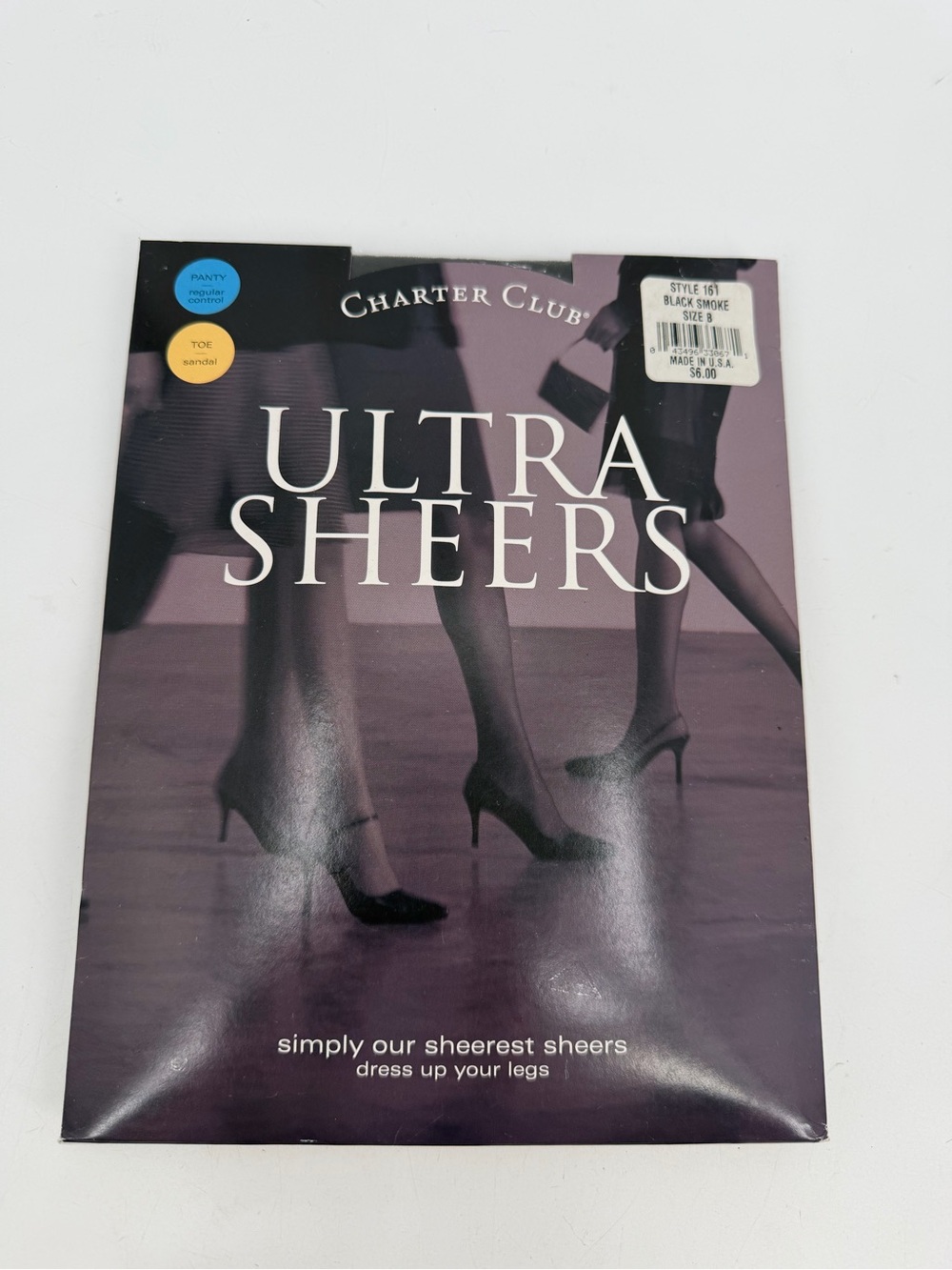 Charter Club Pantyhose Size B Ultra Sheer VTG Black Smoke Style 161 Sandal Toe